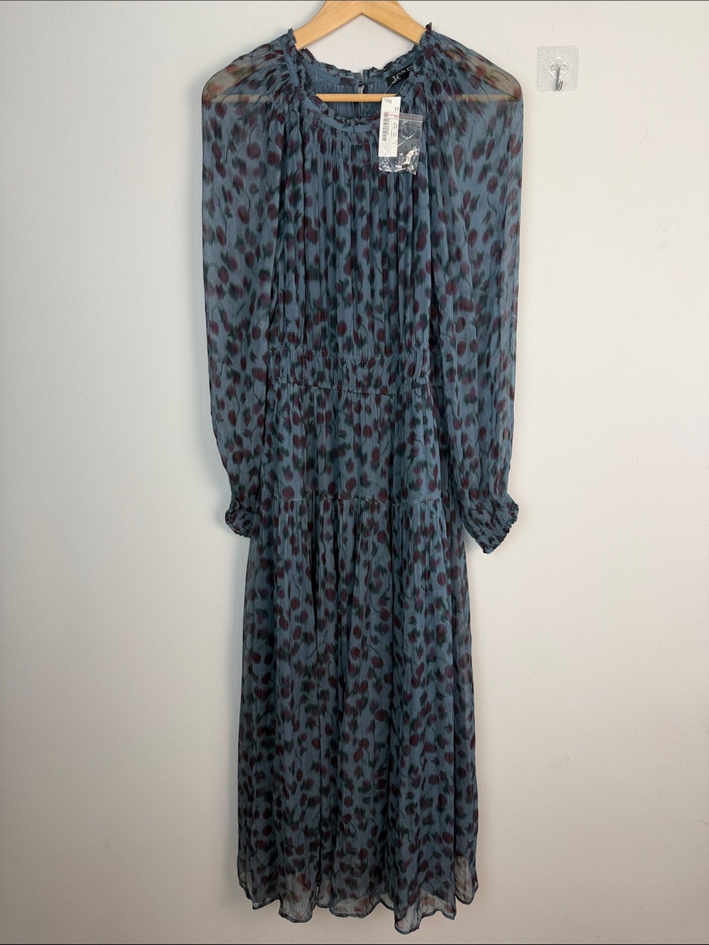 NEW J.Crew Crinkle Chiffon Sheer Long Sleeve Maxi Dress in Cherry Print Medium - Picture 2 of 16